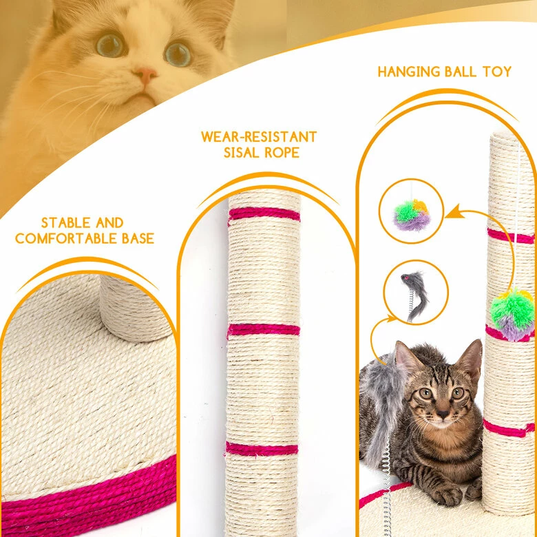 Nobleza - Poste De Rascado Para Gatos,Trepador De Cuerda De Sisal Para Gatos Con Pelotas De Felpa Y Juguetes Para Ratones,Material De Sisal Duradero,L40*W30*H49CM(Rojo) 40 Cm X 30 Cm X 49 Cm 2 Nobleza - Poste De Rascado Para Gatos,Trepador De Cuerda De Sisal Para Gatos Con Pelotas De Felpa Y Juguetes Para Ratones,Material De Sisal Duradero,L40*W30*H49CM(Rojo) 40 Cm X 30 Cm X 49 Cm - Imagen 2