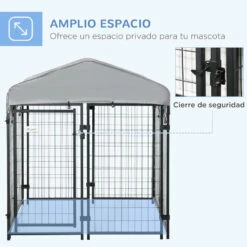 Pawhut Perrera De Exterior Con Techo 120x120x138 Cm Jaula Para Perros Parque Para Mascotas Con Malla De Metal Y Puerta Con Cerradura Para Jardín Patio Plata. 120 Cm X 120 Cm X 138 Cm -Tienda barata Tiendanimal 6857f56587104f578ed6cc72030103ff