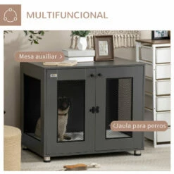 PawHut Jaula Para Perros Medianos Mesa Auxiliar 80x55x70 Cm Con 2 Puertas Con Pestillo Cojín De Tela Oxford Extraíble Y Rejillas De Acero Perrera Para Interiores Gris 80 Cm X 55 Cm X 70 Cm -Tienda barata Tiendanimal 6af2f21a01fe4ce2b689b67ff8e03d75