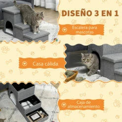 PawHut Escalera Para Perros Escalera Rampa Para Mascotas De 3 Peldaños Con Tapas 3 Cajas De Almacenamiento Cueva Y Cojín Lavable Para Cama Sofá 73,5x33x40,5 Cm Gris 73.5 Cm X 33 Cm X 40.5 Cm -Tienda barata Tiendanimal 6bd55255dc664b799b140ff73dd4d7d9