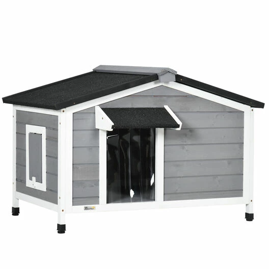 PawHut Caseta Para Perros De Madera 97x72x65 Cm Casita Para Mascotas Con Techo Asfáltico Abatible 2 Ventanas Puerta Con Cortina Y Base Extraíble Gris. 97 Cm X 72 Cm X 65 Cm 1 PawHut Caseta Para Perros De Madera 97x72x65 Cm Casita Para Mascotas Con Techo Asfáltico Abatible 2 Ventanas Puerta Con Cortina Y Base Extraíble Gris. 97 Cm X 72 Cm X 65 Cm