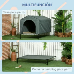 PawHut Caseta Para Perros Con Cubierta Exterior 130x85x95 Cm Cama Elevada Para Mascotas Con Cojín Y Ventanas De Malla Enrollable Para Perros Grandes Gris. 130 Cm X 85 Cm X 95 Cm -Tienda barata Tiendanimal 7d6423e8210143a4b7747319d7624f4c