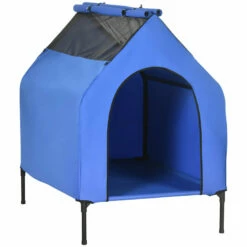 PawHut Caseta Para Perros 110x76x110 Cm Cama Elevada Para Mascotas Con Cubierta Desmontable Y Ventanas De Malla Para Perros Grandes Y Extra Grandes Azul. 110 Cm X 76 Cm X 110 Cm -Tienda barata Tiendanimal 7d8362dba71e4f58b935f2b43f60b36d