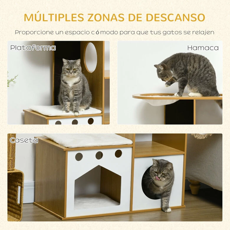 PawHut Árbol Rascador Para Gatos De Madera 92,5 Cm Torre Para Gatos Para Gatitos De Interior Con 2 Cuevas Rascador Hamaca Y Cojines De Felpa 76x37x92,5 Cm Roble 76 Cm X 37 Cm X 92.5 Cm 4 PawHut Árbol Rascador Para Gatos De Madera 92,5 Cm Torre Para Gatos Para Gatitos De Interior Con 2 Cuevas Rascador Hamaca Y Cojines De Felpa 76x37x92,5 Cm Roble 76 Cm X 37 Cm X 92.5 Cm - Imagen 4