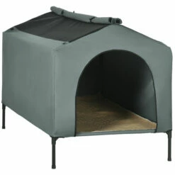 PawHut Caseta Para Perros Con Cubierta Exterior 110x75x87 Cm Cama Elevada Para Mascotas Con Cojín Y Ventanas De Malla Enrollable Para Perros Grandes Gris. 110 Cm X 75 Cm X 87 Cm -Tienda barata Tiendanimal 831a6009f5b04c38a1b9f06a2bde76de 1