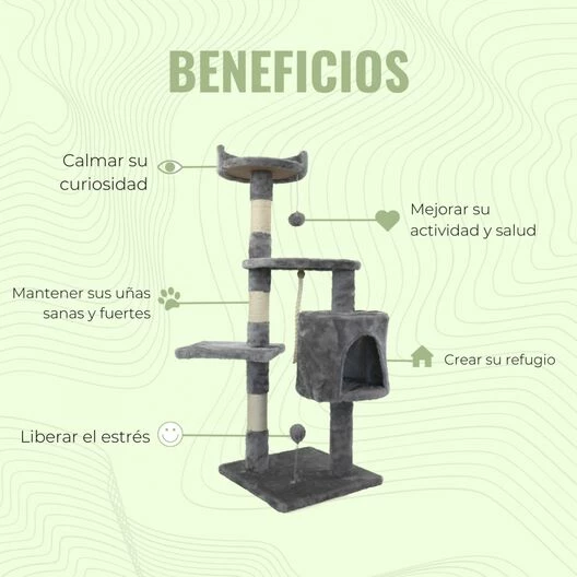 Árbol Rascador Para Gatos Gris 50 Cm X 50 Cm X 170 Cm 4 Árbol Rascador Para Gatos Gris 50 Cm X 50 Cm X 170 Cm - Imagen 4