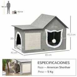 Pawhut Caseta Para Gatos Casa Para Gatos Interior Cama Cueva Para Gatos Con Almohadilla Para Rascar Cojín Suave Y Bola Colgante 65x41x45,5 Cm Gris. 65 Cm X 41 Cm X 45.5 Cm -Tienda barata Tiendanimal 8a86bef0217e40bab3d76795e0ee1e44