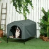 PawHut Caseta Para Perros Con Cubierta Exterior 110x75x87 Cm Cama Elevada Para Mascotas Con Cojín Y Ventanas De Malla Enrollable Para Perros Grandes Gris. 110 Cm X 75 Cm X 87 Cm
