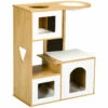 PawHut Árbol Rascador Para Gatos Altura 92,5 Cm Torre Para Gatos Con 3 Casetas De Madera Cojines Lavables Tabla De Rascador Y Hamaca 76x37x92,5 Cm Roble. 76 Cm X 37 Cm X 92.5 Cm