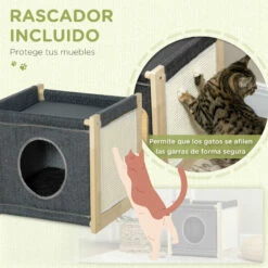 PawHut Cama Cueva Para Gatos Casa Para Gatos De Interior Con Cojín Extraíble Y Lavable Rascador De Sisal Y Marco De Madera 40x40x40,5 Cm Gris 40 Cm X 40 Cm X 40.5 Cm -Tienda barata Tiendanimal a38990bc963e41afbc746350cb0204bf