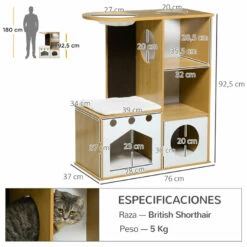PawHut Árbol Rascador Para Gatos De Madera 92,5 Cm Torre Para Gatos Para Gatitos De Interior Con 2 Cuevas Rascador Hamaca Y Cojines De Felpa 76x37x92,5 Cm Roble 76 Cm X 37 Cm X 92.5 Cm 7 PawHut Árbol Rascador Para Gatos De Madera 92,5 Cm Torre Para Gatos Para Gatitos De Interior Con 2 Cuevas Rascador Hamaca Y Cojines De Felpa 76x37x92,5 Cm Roble 76 Cm X 37 Cm X 92.5 Cm -Tienda barata Tiendanimal a832c780332b450e94912cec83c2c302