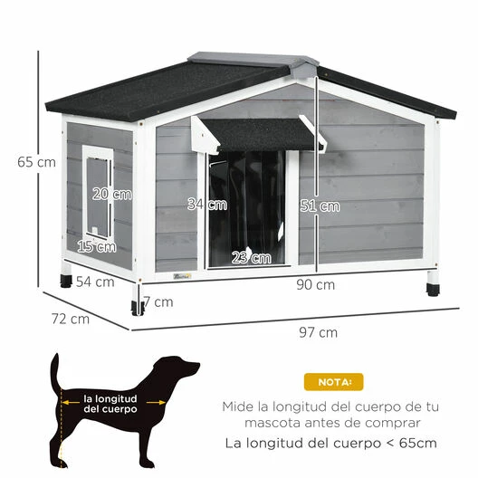 PawHut Caseta Para Perros De Madera 97x72x65 Cm Casita Para Mascotas Con Techo Asfáltico Abatible 2 Ventanas Puerta Con Cortina Y Base Extraíble Gris. 97 Cm X 72 Cm X 65 Cm 3 PawHut Caseta Para Perros De Madera 97x72x65 Cm Casita Para Mascotas Con Techo Asfáltico Abatible 2 Ventanas Puerta Con Cortina Y Base Extraíble Gris. 97 Cm X 72 Cm X 65 Cm - Imagen 3