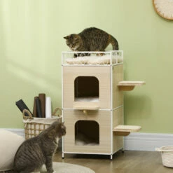 PawHut Casa Para Gatos Madera Natural 40x40x84 Cm -Tienda barata Tiendanimal ad18eb5e27da43e691d87fc7f599fdb6