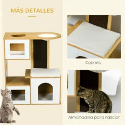 PawHut Árbol Rascador Para Gatos Altura 92,5 Cm Torre Para Gatos Con 3 Casetas De Madera Cojines Lavables Tabla De Rascador Y Hamaca 76x37x92,5 Cm Roble. 76 Cm X 37 Cm X 92.5 Cm -Tienda barata Tiendanimal ba05a76c8fa94b2a89978cd0ef00f97c