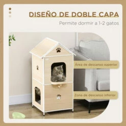 PawHut Casa Para Gatos Madera Natural 47x40x90 Cm -Tienda barata Tiendanimal bb915de195fe46b3ba64c66675dd63e5