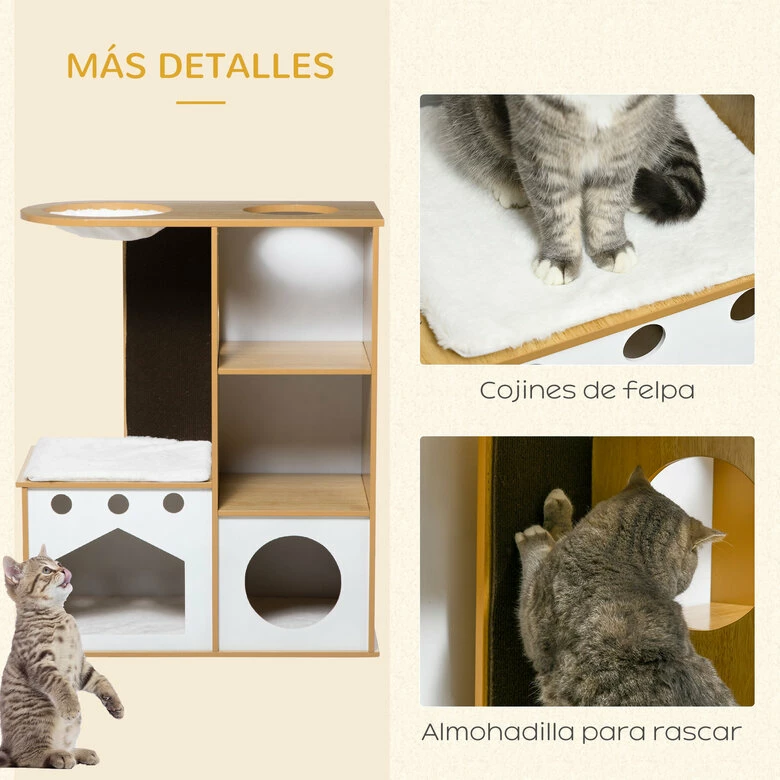 PawHut Árbol Rascador Para Gatos De Madera 92,5 Cm Torre Para Gatos Para Gatitos De Interior Con 2 Cuevas Rascador Hamaca Y Cojines De Felpa 76x37x92,5 Cm Roble 76 Cm X 37 Cm X 92.5 Cm 5 PawHut Árbol Rascador Para Gatos De Madera 92,5 Cm Torre Para Gatos Para Gatitos De Interior Con 2 Cuevas Rascador Hamaca Y Cojines De Felpa 76x37x92,5 Cm Roble 76 Cm X 37 Cm X 92.5 Cm - Imagen 5