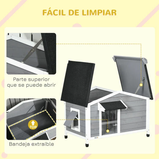 PawHut Caseta Para Perros De Madera 97x72x65 Cm Casita Para Mascotas Con Techo Asfáltico Abatible 2 Ventanas Puerta Con Cortina Y Base Extraíble Gris. 97 Cm X 72 Cm X 65 Cm 5 PawHut Caseta Para Perros De Madera 97x72x65 Cm Casita Para Mascotas Con Techo Asfáltico Abatible 2 Ventanas Puerta Con Cortina Y Base Extraíble Gris. 97 Cm X 72 Cm X 65 Cm - Imagen 5