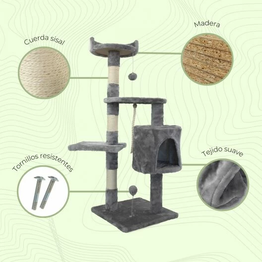 Árbol Rascador Para Gatos Gris 50 Cm X 50 Cm X 170 Cm 3 Árbol Rascador Para Gatos Gris 50 Cm X 50 Cm X 170 Cm - Imagen 3