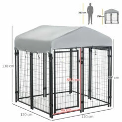 Pawhut Perrera De Exterior Con Techo 120x120x138 Cm Jaula Para Perros Parque Para Mascotas Con Malla De Metal Y Puerta Con Cerradura Para Jardín Patio Plata. 120 Cm X 120 Cm X 138 Cm -Tienda barata Tiendanimal df83982a62634ec8a680bbca3d3e31f1