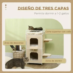 PawHut Casa Para Gatos Madera Natural 40x40x84 Cm -Tienda barata Tiendanimal e25a4e0928784e378368ebdea4d9ed95