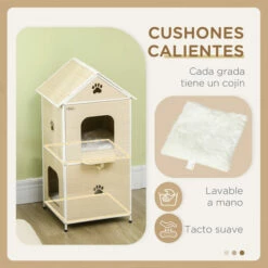 PawHut Casa Para Gatos Madera Natural 47x40x90 Cm -Tienda barata Tiendanimal e2d8b519aaf944bab3fc648a99d2d0d3