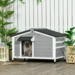PawHut Caseta Para Perros De Madera 97x72x65 Cm Casita Para Mascotas Con Techo Asfáltico Abatible 2 Ventanas Puerta Con Cortina Y Base Extraíble Gris. 97 Cm X 72 Cm X 65 Cm 6 PawHut Caseta Para Perros De Madera 97x72x65 Cm Casita Para Mascotas Con Techo Asfáltico Abatible 2 Ventanas Puerta Con Cortina Y Base Extraíble Gris. 97 Cm X 72 Cm X 65 Cm -Tienda barata Tiendanimal f1cd4559674d4547af98bfdf6fd0a90f