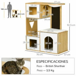 PawHut Árbol Rascador Para Gatos Altura 92,5 Cm Torre Para Gatos Con 3 Casetas De Madera Cojines Lavables Tabla De Rascador Y Hamaca 76x37x92,5 Cm Roble. 76 Cm X 37 Cm X 92.5 Cm -Tienda barata Tiendanimal f97c7dcdef7b4796a7fac624ff9f80e6