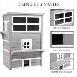 PawHut Caseta De Madera Para Gatos 98 Cm X 68,5 Cm X 122 Cm -Tienda barata Tiendanimal pawhut caseta MRK000047862 M 3
