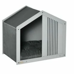 PawHut Caseta De Madera Gris Para Perros Pequeños Y Medianos 60 Cm X 43 Cm X 55 Cm