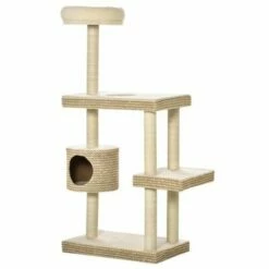 PawHut árbol Con Cueva Múltiples Plataformas Color Beige 61 Cm X 41 Cm X 139 Cm