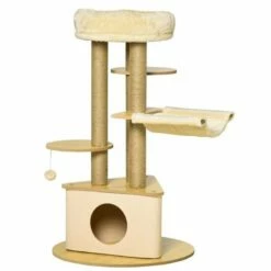 PawHut Árbol Rascador Con Cueva Triangular Beige Para Gatos 60x60x99 Cm