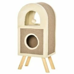 Árbol Rascador Para Gatos Cueva De Sisal PawHut Color Café 40 Cm X 34 Cm X 91 Cm