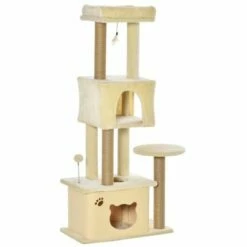 Árbol Rascador Para Gatos Pawhut Color Beige 60 Cm X 34 Cm X 136 Cm