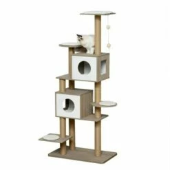 Árbol Rascador Para Gatos Pawhut Color Blanco Y Marrón 80 Cm X 48 Cm X 177 Cm