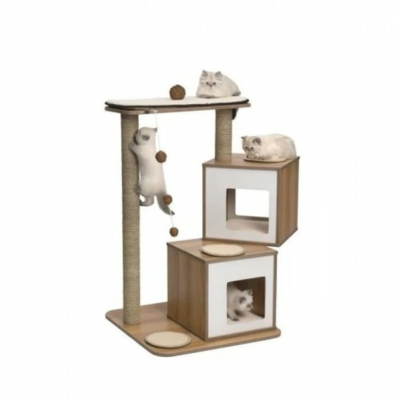 Vesper V-doble Nogal Blanco Rascador Para Gatos 86 Cm X 65 Cm X 103 Cm 1 Vesper V-doble Nogal Blanco Rascador Para Gatos 86 Cm X 65 Cm X 103 Cm