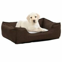 Vidaxl Sofá Acolchado Rectangular Con Cojín Marrón Y Blanco Para Perros 85.5 Cm X 70 Cm X 23 Cm
